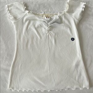 Hollister White Ruffle Trim Short Sleeve Tee